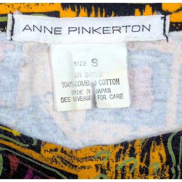VINTAGE Anne Pinkerton Top - Yellow, Tribal Pattern, Mock Neck, Long Sleeve, S - Picture 2 of 4